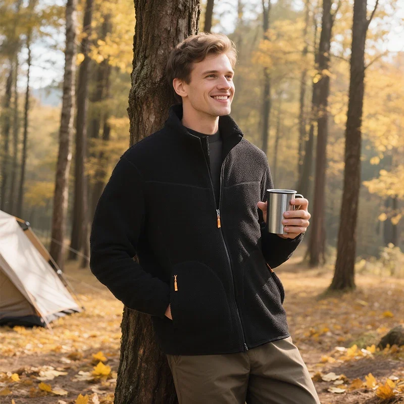 2025 Men's Reversible Fleece Jackets Stand Up Collar Cardigan and Fleece Jacket Add Fleece for Warmth in Autumn and Winter costs