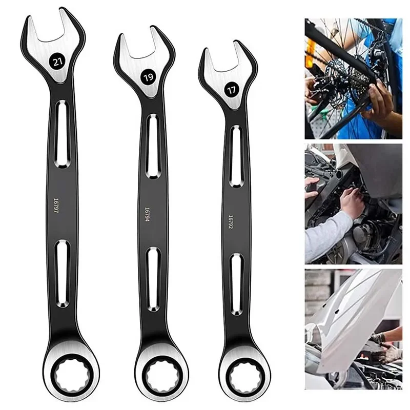 Durable Ratchet Wrench 6-32mm Plum Blossoms Open Combination Wrench Two-Way Double Fast Ratchet Wrench Auto Repair Tools