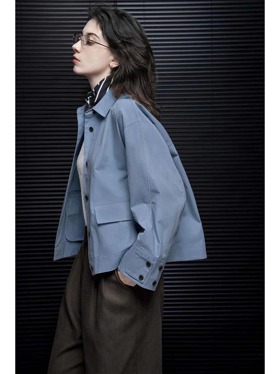 

Женская верхняя одежда Jaet с синим воротником, универсальное утягивающее пальто Sli, весна 202, уличное пальто свободного покроя, длинное пальто Sve ort