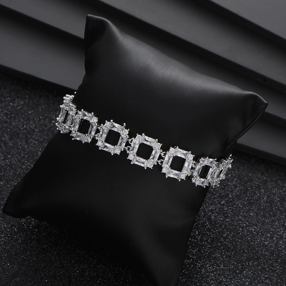 Luxury Square Bracelet Design Geometric Full Microl Zirconia Wedding Engagement Women Bangle Fashion Jewelry B116