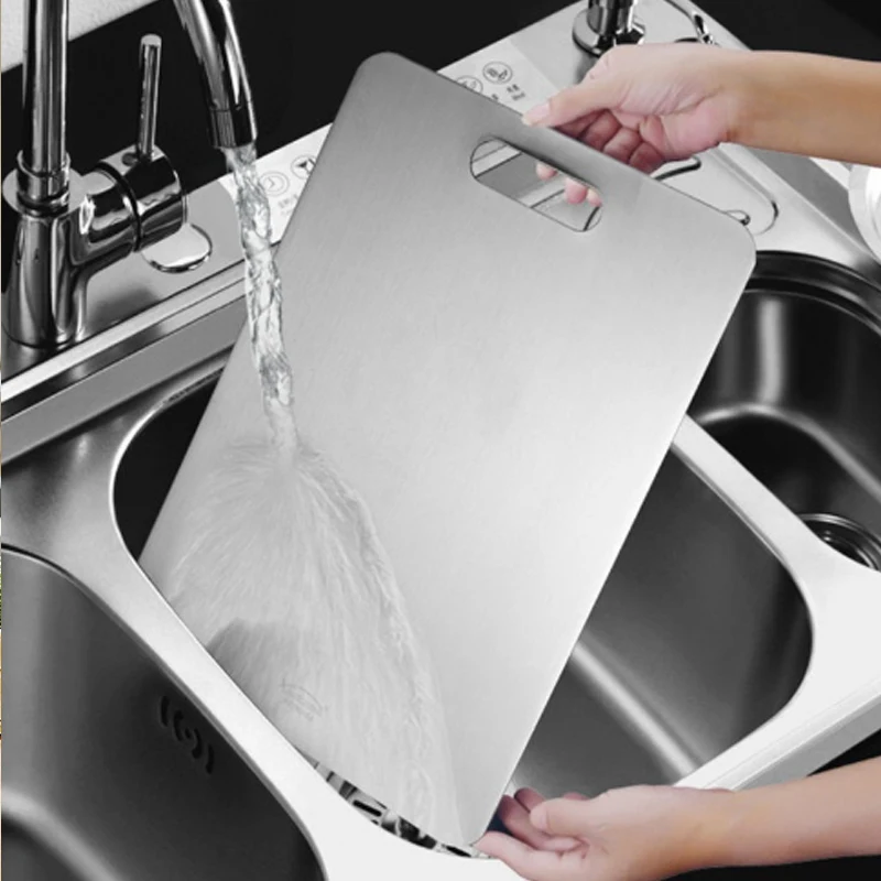 Tábua de corte de aço inoxidável de qualidade alimentar, tábua de cortar de cozinha antiderrapante para carne e vegetais, utensílios de cozinha