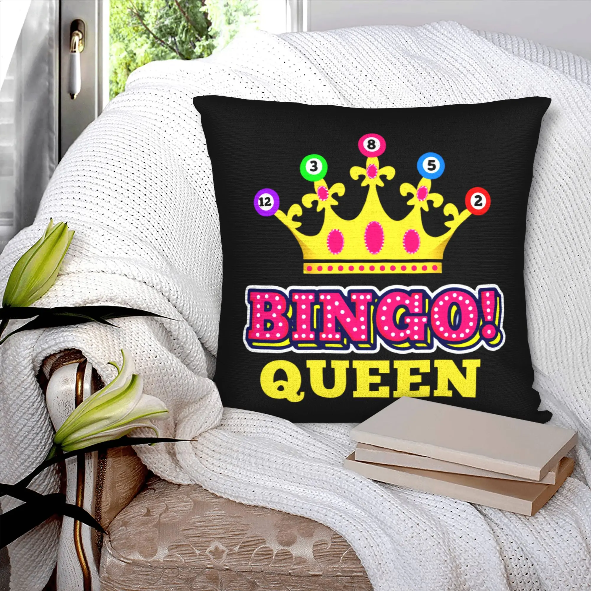 Bingo Queen Cushion Cover  Velvet Cute Throw Pillow Decor Home