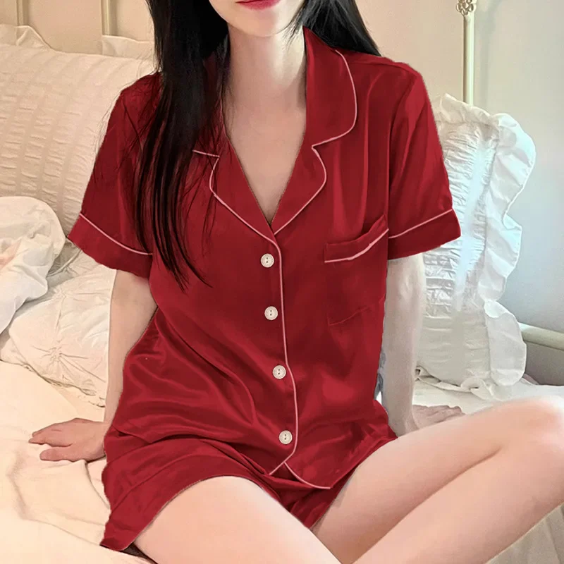 

Sleepwear Pijama Summer Short Sleeved Shorts Korean Version Two-piece Set Pajamas for Women's Cute and Sweet Home Wear Pyjamas