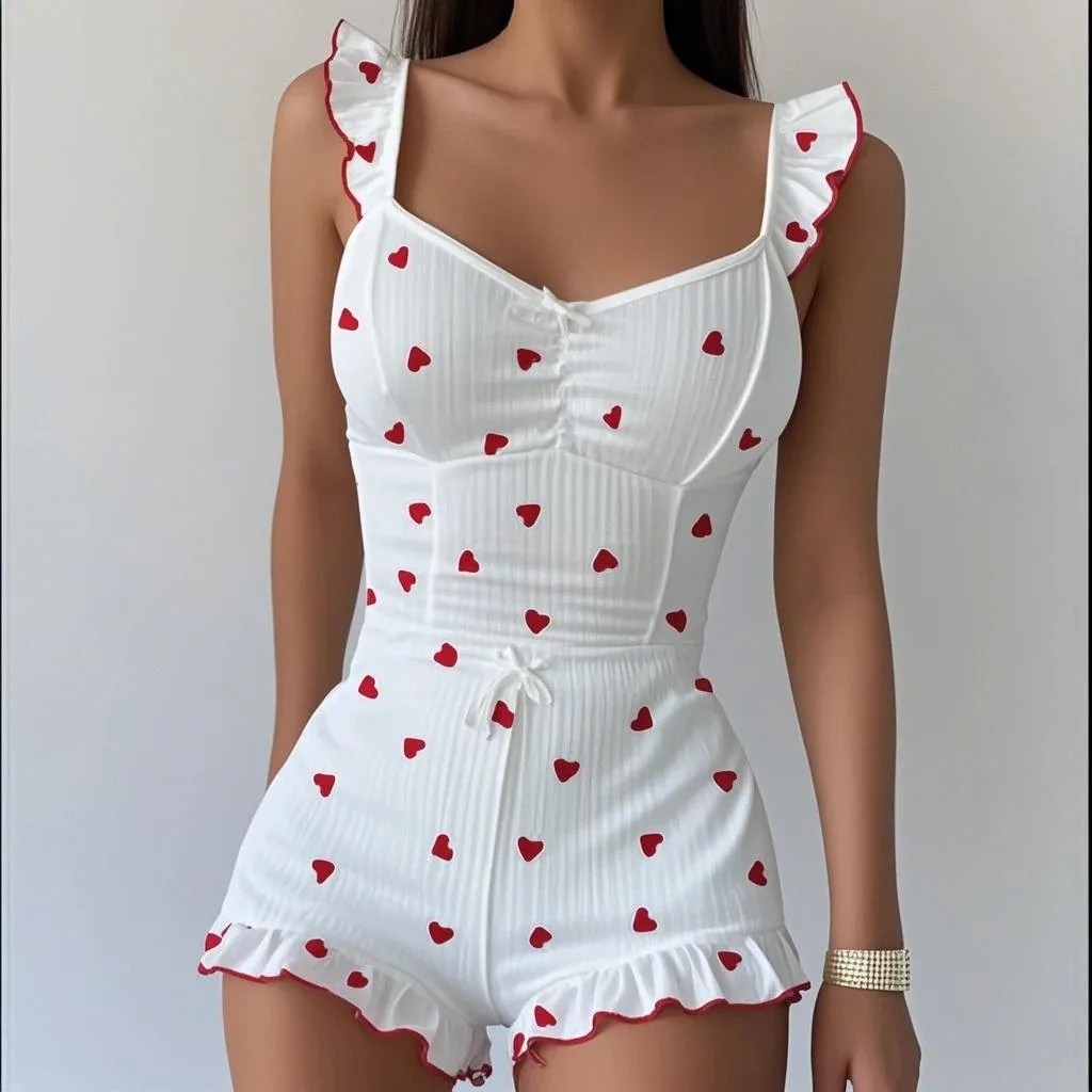 2026 New Women Pajama Set Bow Small Fly Sleeve Straps Crop Top & Elastic Waist Shorts 2 Pieces Female Sleepwear Summer Nightwear