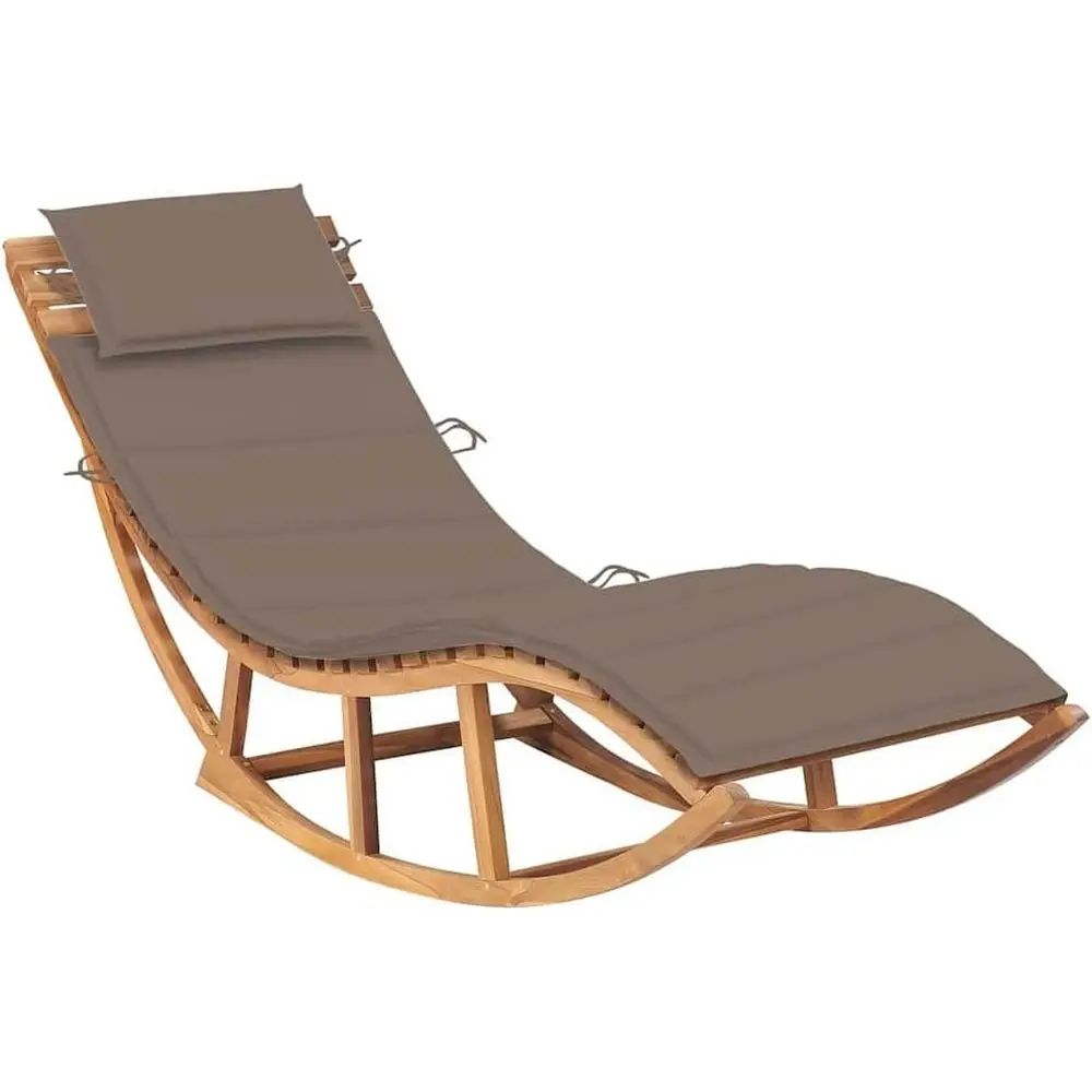 

Кресло-качалка для улицы из тикового дерева с подушкой цвета тауп | Шезлонг для патио, сада, бассейна или пляжа