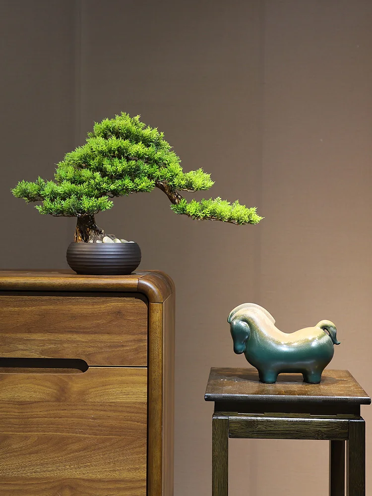 Chinese simulated welcoming pine false tree green plant bonsai hotel living room office porch home Zen decoration