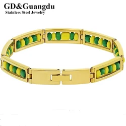 Bracelet en acier inoxydable pour femme, bijoux vert et jaune, bracelet Orula, perles mélangées, bracelet Shango Ochun unisexe, vente en gros, nouveau