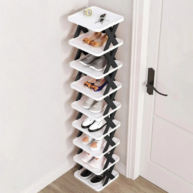 Custom.9 Tier Narrow Shoe Rack, Small Vertical Shoe Stand, Space Saving Standing Shoes Storage Organizer Entryway,