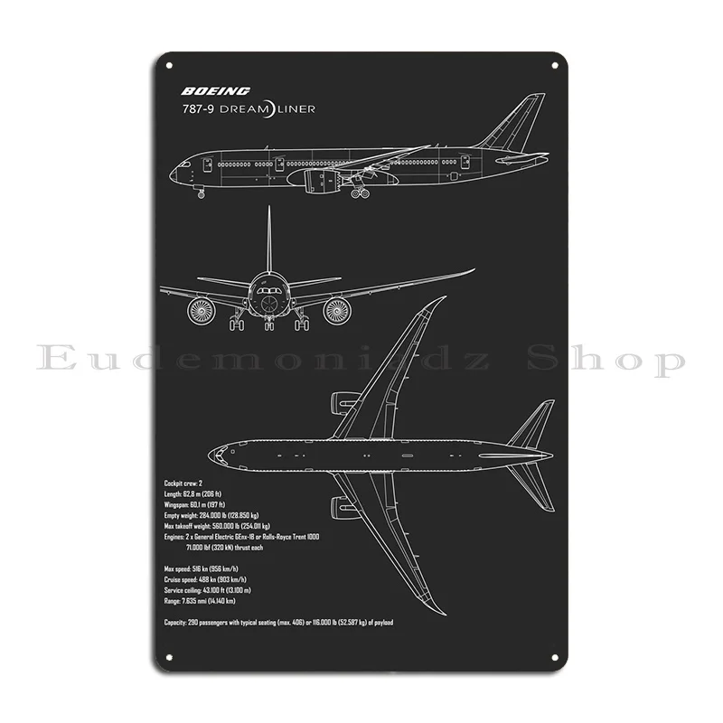 Boeing 787 Dreamliner Jet Metal Sign Funny Wall Cave Decoration Printed Living Room Tin Sign Poster