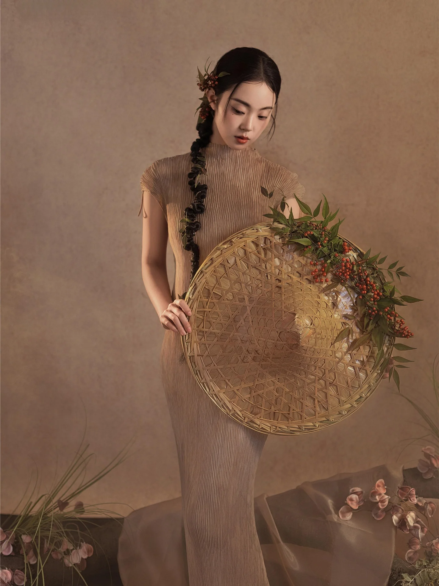 

New Chinese Sle Stand Collar Dr Women's Retro Photoaphy Art Photo Cold Tone Long Skirt Studio Photoaphy Costume