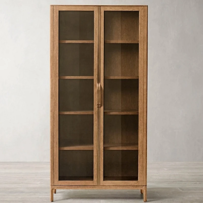 

American country solid , storage cabinet, double door storage cabinet, display solid wood bookcase, glass cabinet, with door