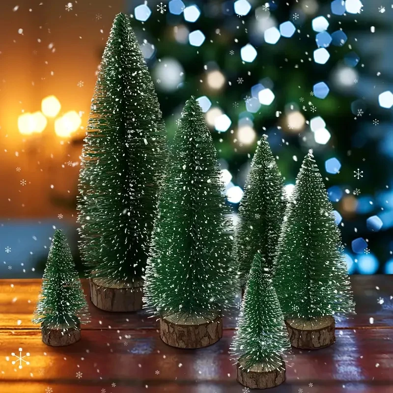 4pcs Mini Pine Christmas Tree Artificial Tabletop Decorations Festival Plastic Miniature Trees New Year Xmas Party Decorations