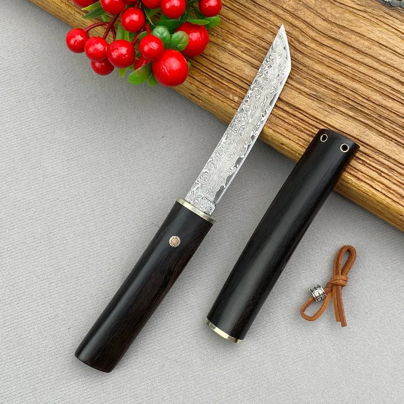 Damascus Steel VG10 straight knives High hardness Sanhe Steel Handmade knife Outdoor tool knives Ebony handle