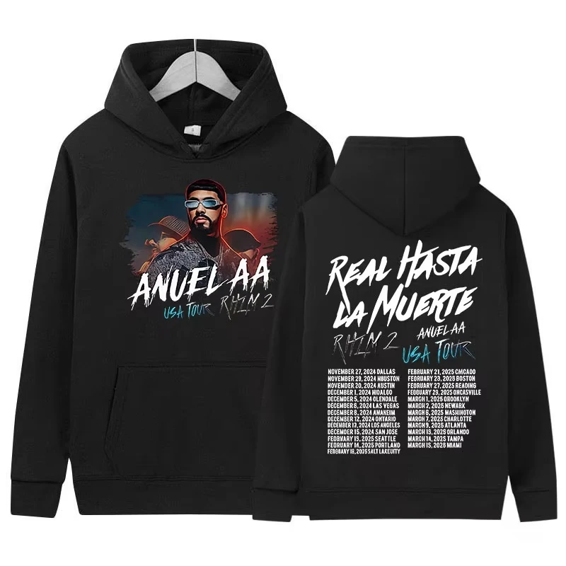 

Рэпер Anuel AA Rhlm 2 Tour 2025, альбомная толстовка с графикой, мужская толстовка с длинными рукавами в стиле хип-хоп и рок, винтажные флисовые толстовки большого размера