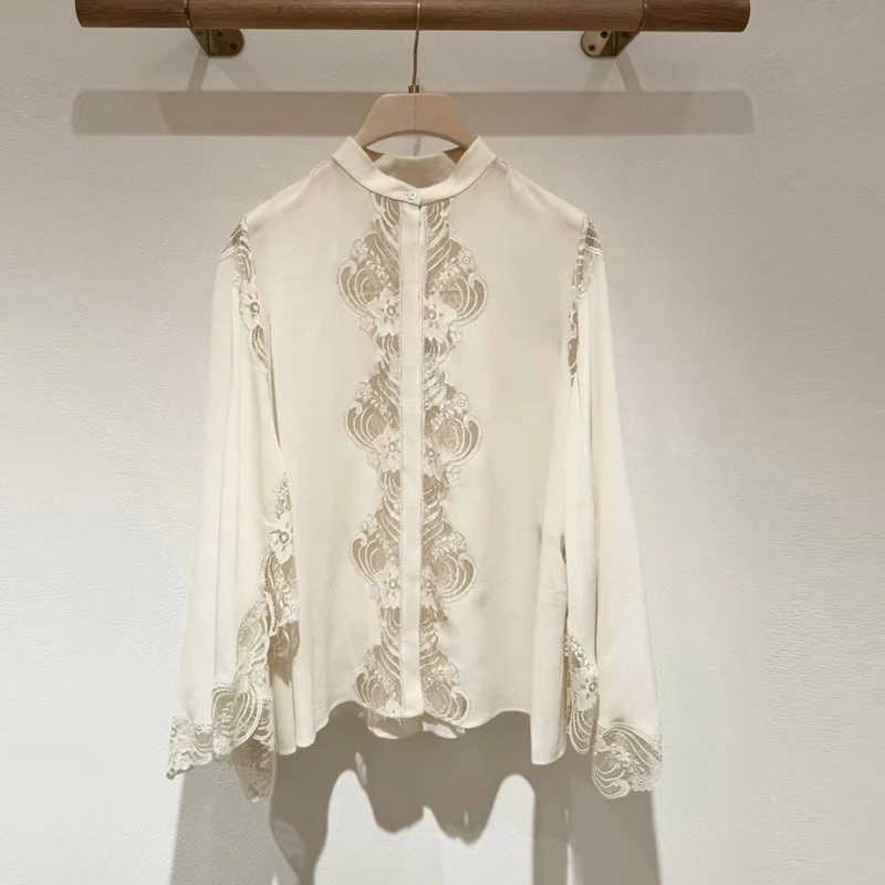 

Chu Qi High Faion Godd Series Enchanting Antique Lace Embroidery Silk Long Sve irt French Sle Straight Cut Women'...