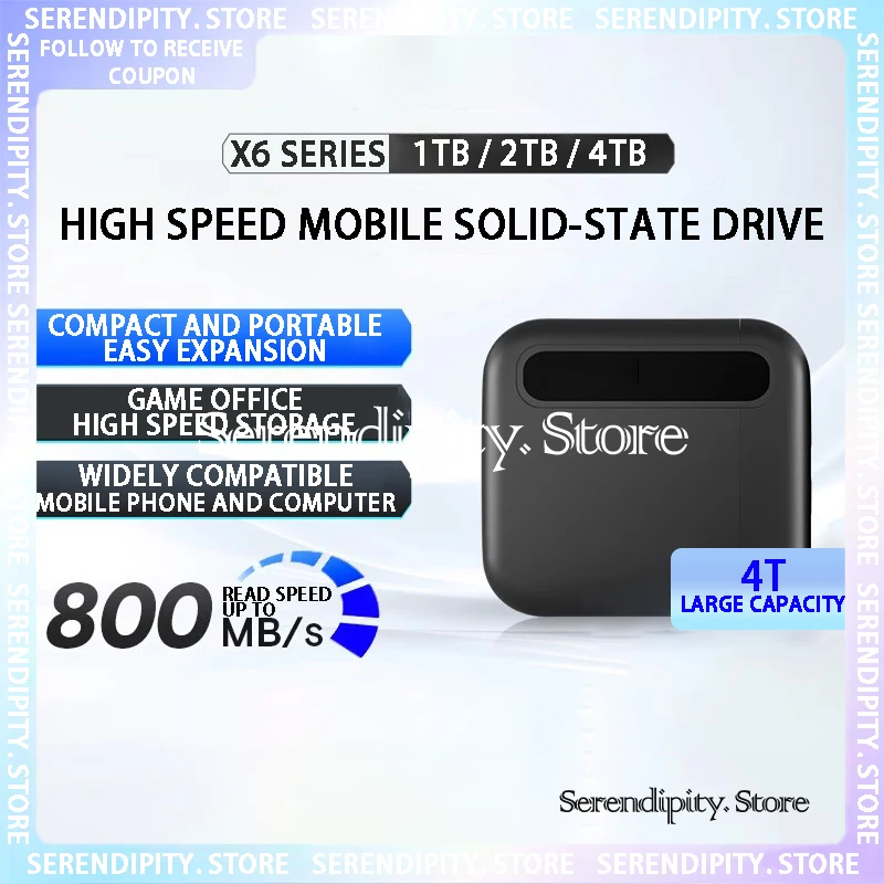 NEW Original X6 Mobile Solid State Drive 1TB Laptop Desktop SSD Large Capacity 2T High Speed External Phone Storage Portable 4T