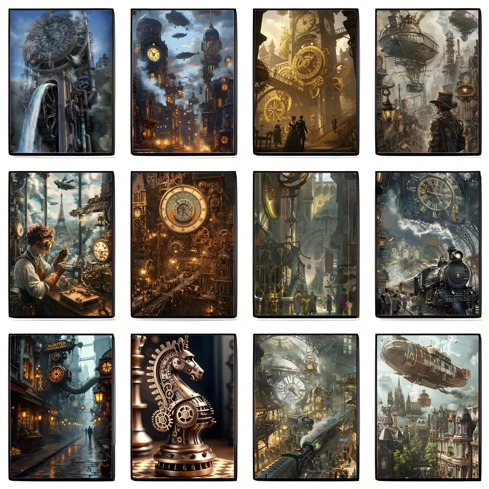 Industrial Imaginative S-Steampunk Cultural City Poster High-definition Art Sticker Self Adhesive Waterproof Home Decoration