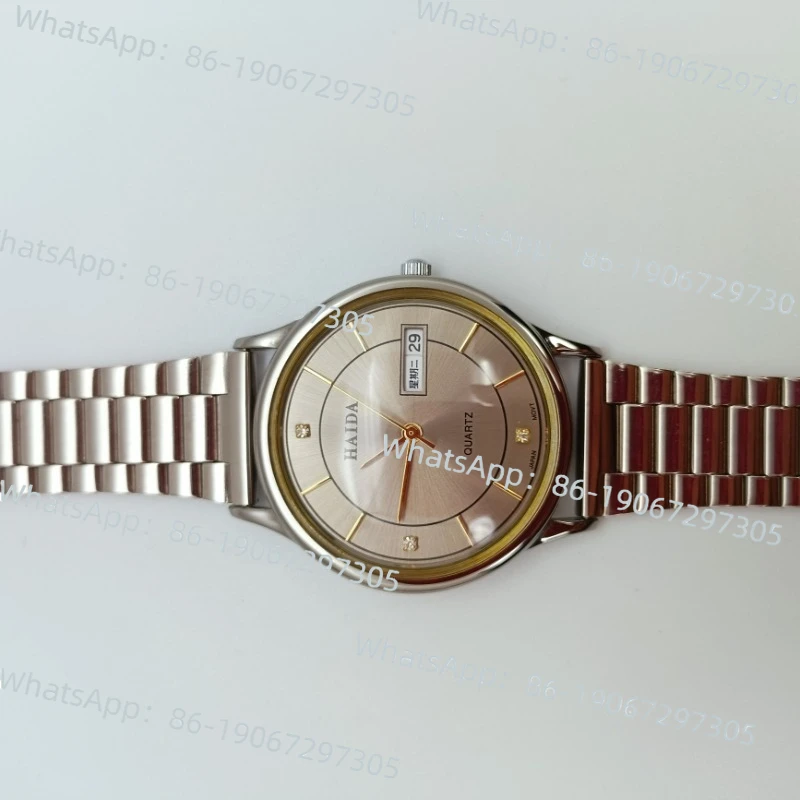 

Inventory Shanghai Watch Factory 3 Haida Double Calendar Week Quartz Watch Simple and Elegant
