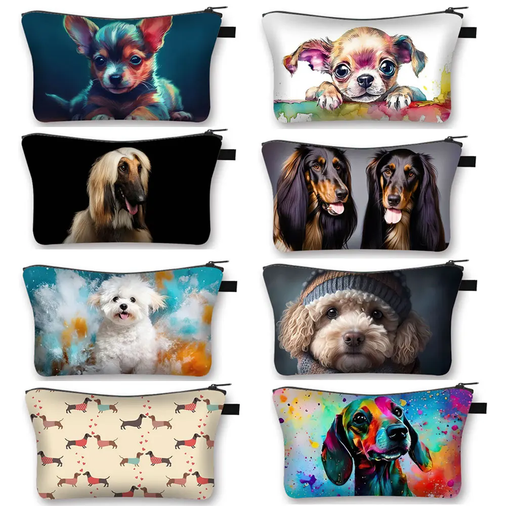 Dog Afghan Hound/Bichon Frise/Chihuahua/Dachshund Cosmetic Case Girls Women Toiletries Bags Casual Lipstick Makeup Bags Gift