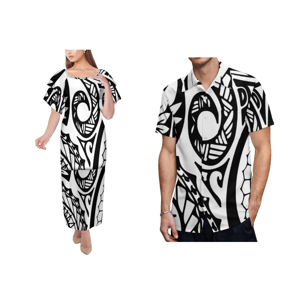 Zomer 2025, nieuwe dames lange rok, herenoverhemd, paar, reizen, vakantie, kleding, Polynesische aangepaste casual stijl, los pak voor koppels