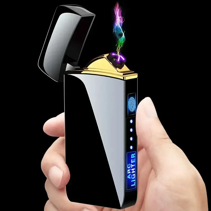 

Hot Electric Metal Lighter Double Arc Flameless Plasma Windproof Lighter USB Rechargeable LED Power Display Touch Sensor