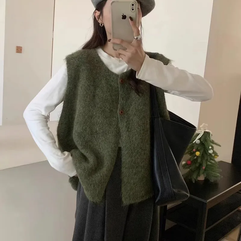 

Korean Style Simple Versatile Soft Lazy Style Sweater Vest Women Spring And Autumn New Loose Layered Knitted Vest