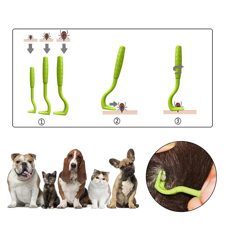 3er-Pack Flohentferner, Zeckenhaken, Zeckenzange, Zeckenentferner für Haustiere, Katzen und Hunde, Zeckenklemme, Zubehör, Milben- und Flohentferner für Hunde – Detail 2