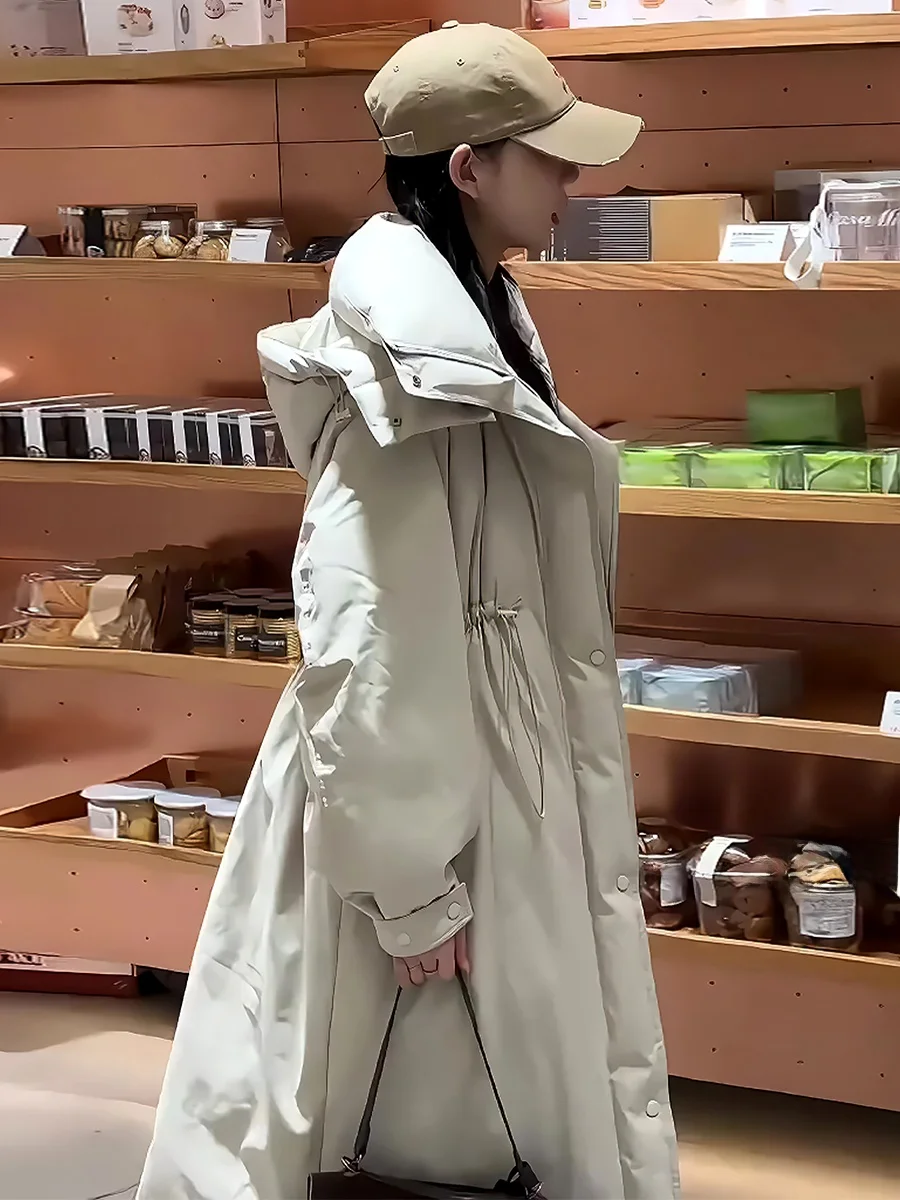 

Модная белая женская удлиненная зимняя куртка с капюшоном, роскошная, утепленная, на молнии, повседневная