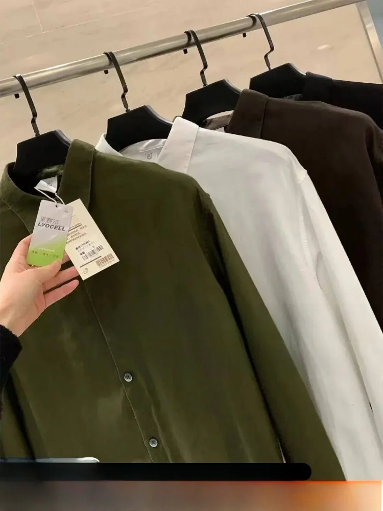 

Linen Rayon Long Sleeve Casual Shirt Men's Pure Color Stylish Standard Fit Breathable Summer Fashion Button up