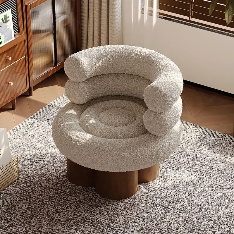 Middle Aged Cream Style Cotton Candy Single Sofa Chair, Internet Celebrity Lounge Balcony, Teddy Velvet Cake Roll, Leisure Chair