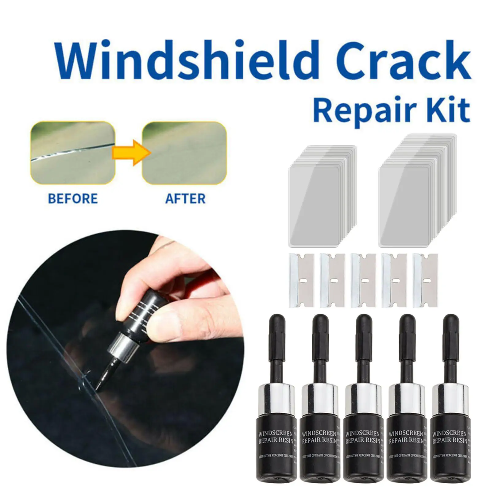 

5 Pieces Glass Repair Fluid Kit DIY Car Windshield Resin Crack Tool Kit for Repairing Scratch Windshields Cracked Glass Repair