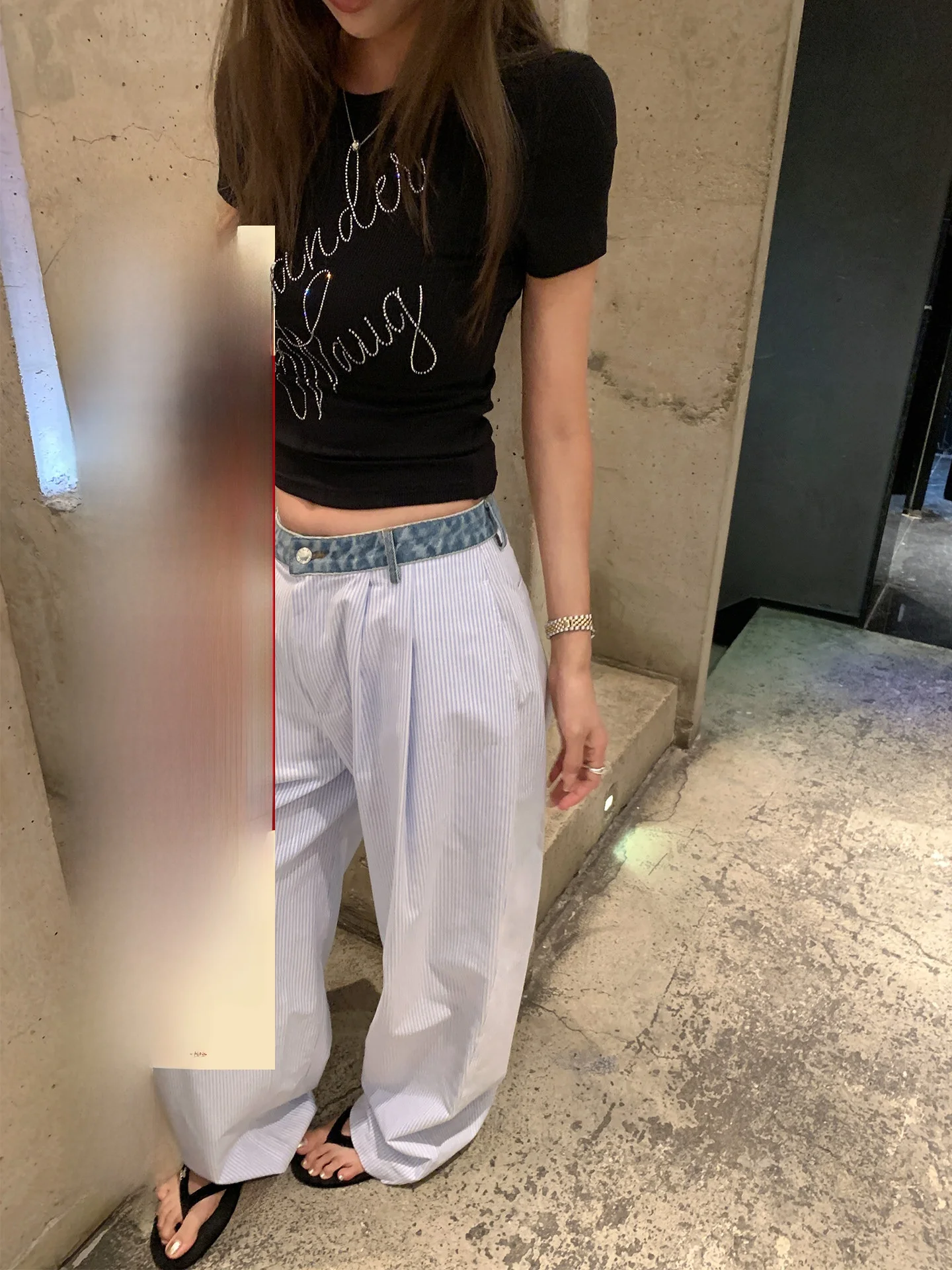 

Women's Casual Striped Jeans Summer High Waist Straight Leg Cotton Trousers Washed Effect Comfortable Fashion Commute Style