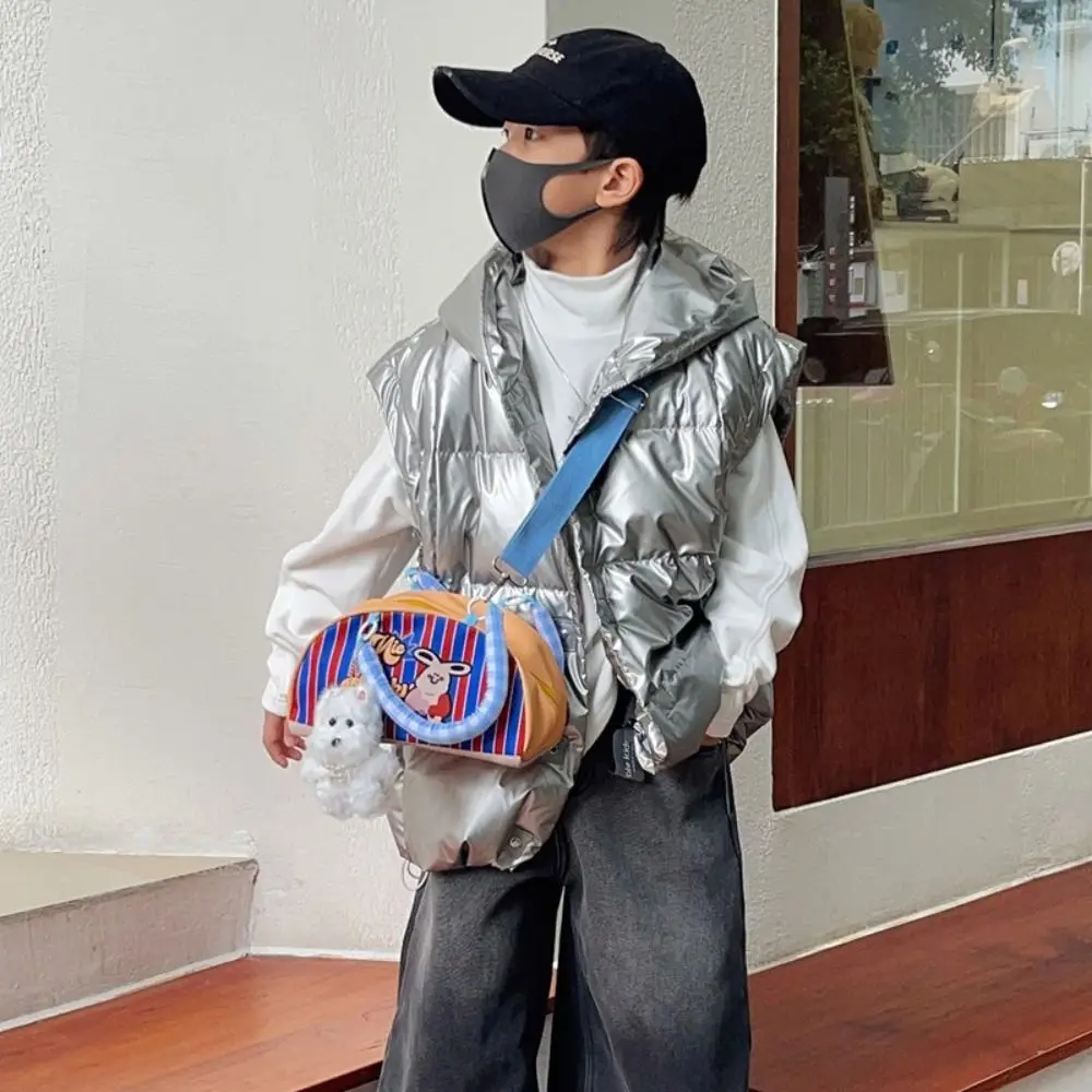 Borsa a mano spogliata per bambini Kawaii Borsa a forma di semicerchio con animali dei cartoni animati in stile coreano Borsa a tracolla leggera in alpaca