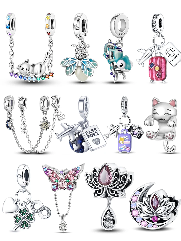 Encantos 925 prata esterlina luminosa firefly camaleão aeronave bagagem caber pando pulseira