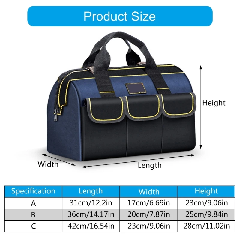 13/16/18 Zoll robuste Werkzeugtasche mit breiter Öffnung, Oxford-Stoff, Elektrikertasche, große Kapazität,