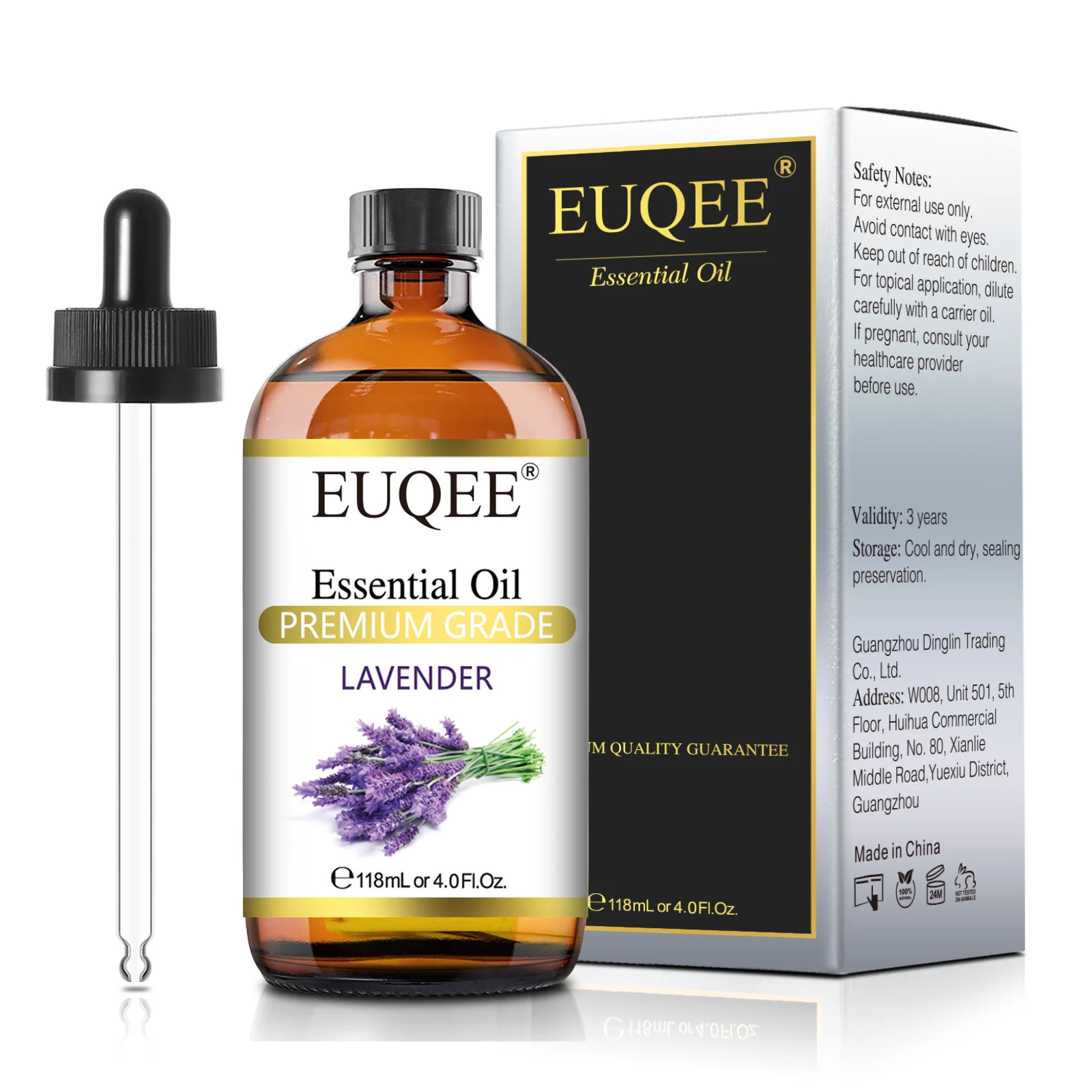 EUQEE Pure Natural Lavender Essential Oils with Glass Dropper For Humidifiers Diffusers Aromatherapy Massage 4 Fl Oz