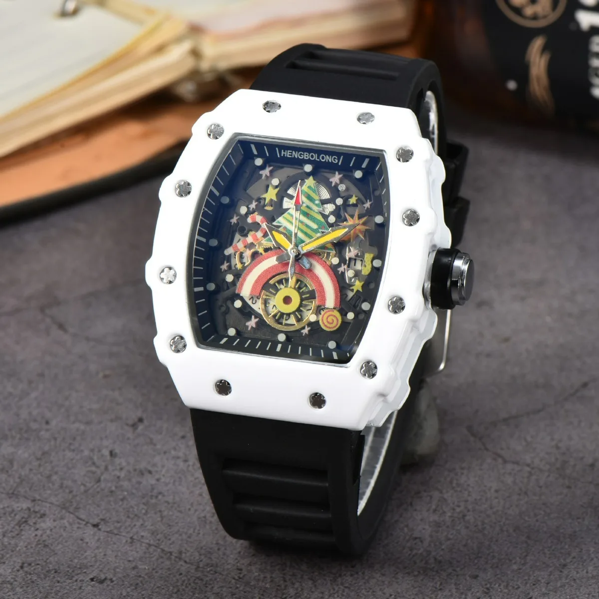 Colorful Hollow Versatile Men\'s Quartz Movement Watch Spot Fashion Sports Hollow Quartz Men\'s Watch Silicone Belt