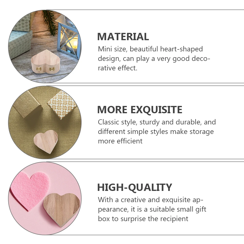 

2 pcs Heart Shape Wooden Jewelry Boxes Storage Case Mini Jewelry Container For Dustproof Scratch Protection Heart-Shaped Display