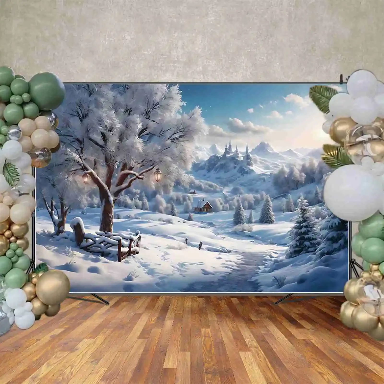 MOON.QG Christmas Snow Background Photography Village New Year Winter Photozone Backdrop Child Photo Studio Photozone Supplies