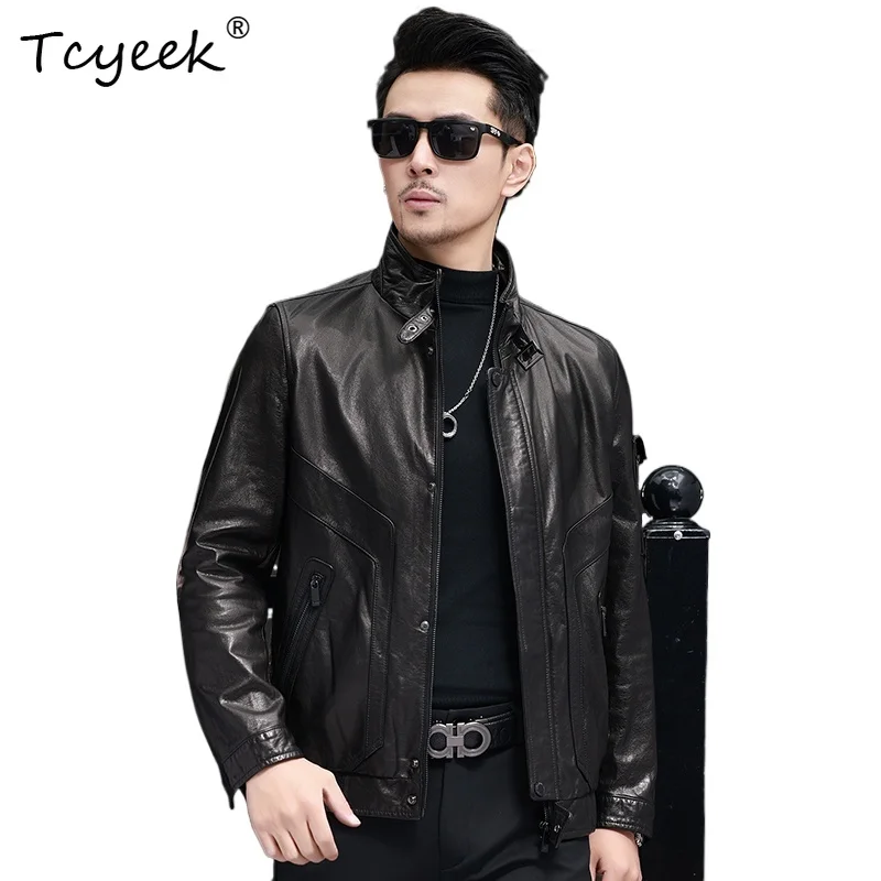 Tcyeek Real Cowskin Spring Autumn High End Trendy Casual Black Short Men's Genuine Leather Jacket Куртка Кожаная Мужская 가죽 자켓
