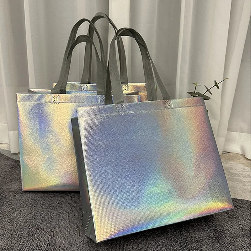 Colorful laser shoulder tote bag non-woven tote bag shopping mall shopping bag party supplies gift bag custom slogan logo