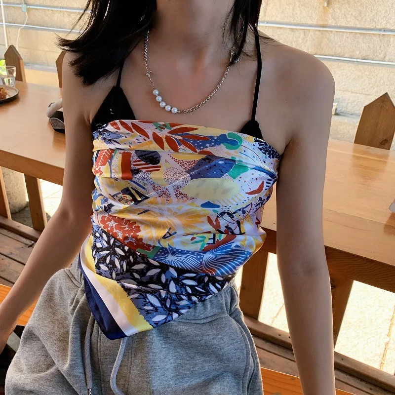 

68cm Multi-color Leaf Pattern Silk Scarf for Women Imitation Silk Fashion Versatile Headwear Clothing Square Scarf