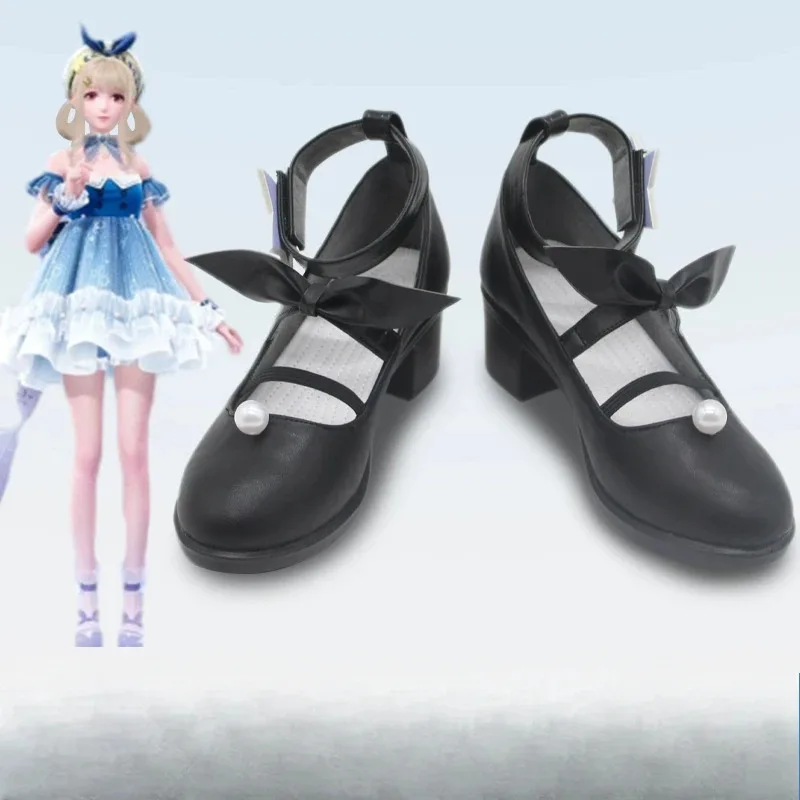 

qq28LQGame Infinity Nikki Whispering Bubbles Bubbly Voyage Cosplay Black Lolita Shoes for Party Halloween Woman Girls Cust