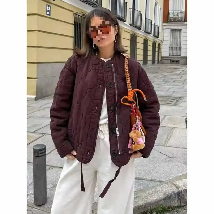 

Women's Winter Cotton Jacket round Neck Long-Sleeved Casual Loose Fit European American Style