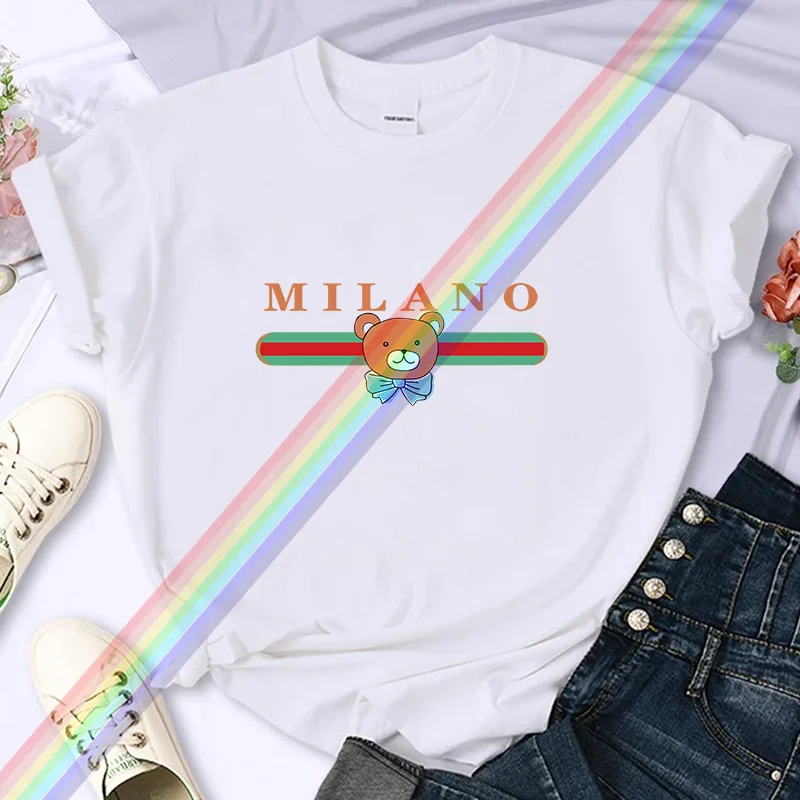 For Women's Luxury Brand High-Quality Summer MILANO Printing T-shirt 100% Cotton Casual Oversized Y2k Personality Sleeve O-neck