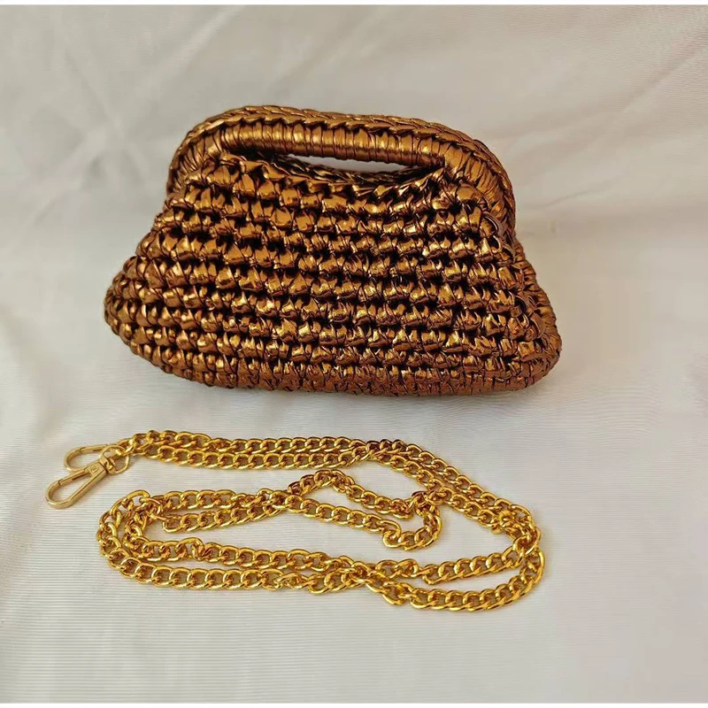 

Металлическая цветная плетеная сумка-клатч с отстегивающимся ремешком-цепочкой, мерцающий текстурированный дизайн, элегантная женская сумочка для банкетов, плетеная вручную сумочка