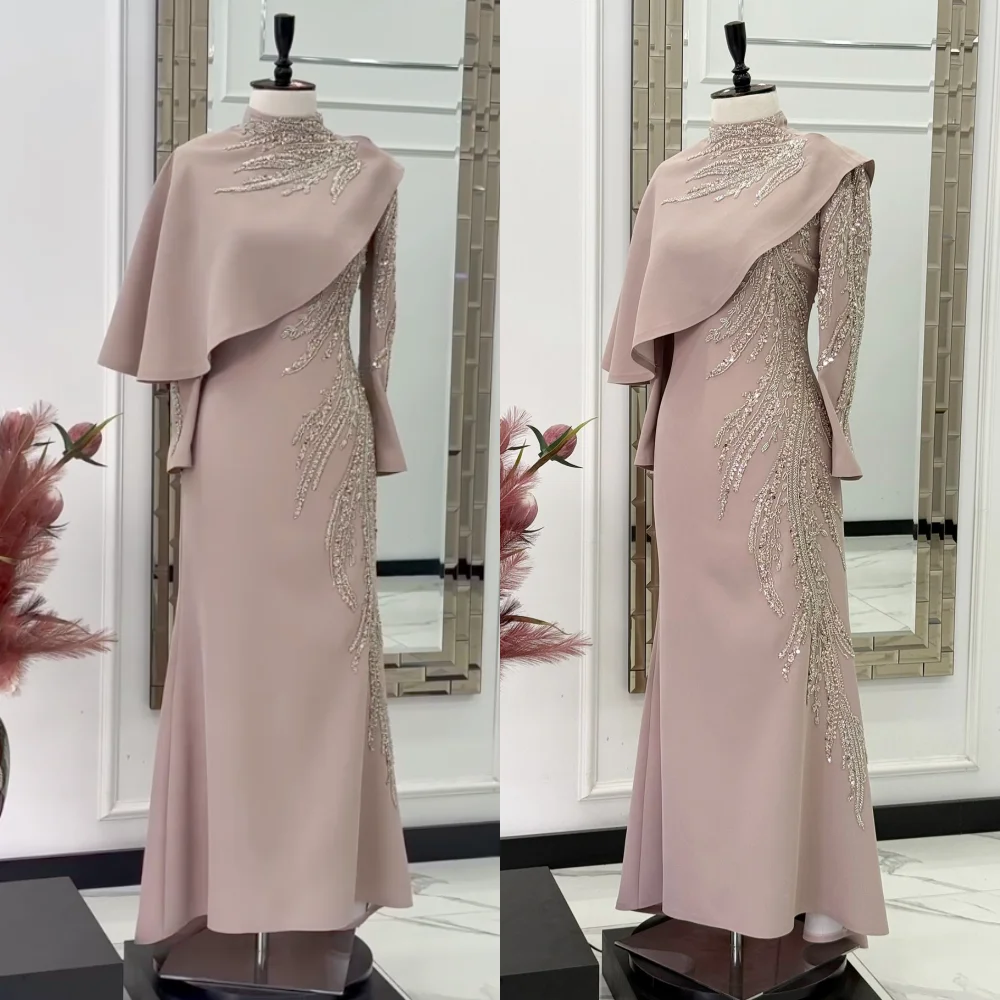 

Индивидуальные платья миди из джерси с блестками и высоким воротником на заказ, классические женские роскошные вечерние изысканные вечерние свадебные платья на заказ