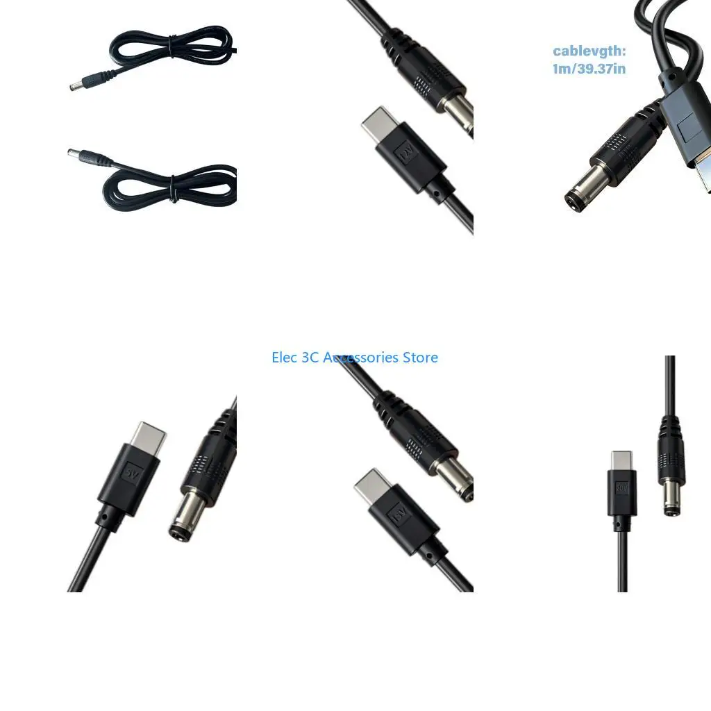 Y51A Round End Power Cable with USB C Input for 5.5x2.5mm Equipment