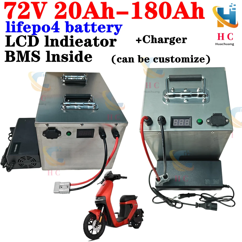 72V 20ah 40ah 60ah 80ah 100ah 120ah 150ah 180ah lifepo4 batteria al litio BMS per scooter Inverter EV bici triciclo caravan EV