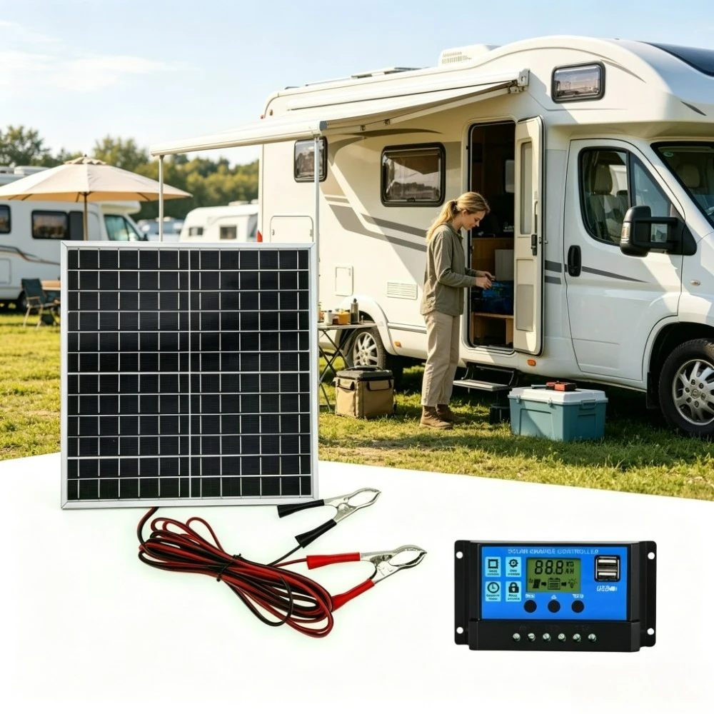Portable Outdoor Power Solar Panel Kit 12W Monocrystalline Aluminum Frame with 12V Solar Controller for RV Boat Camping Trip